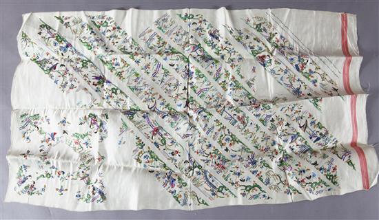 A Chinese embroidered silk collar pattern panel, overall 120 x 72cm, unframed